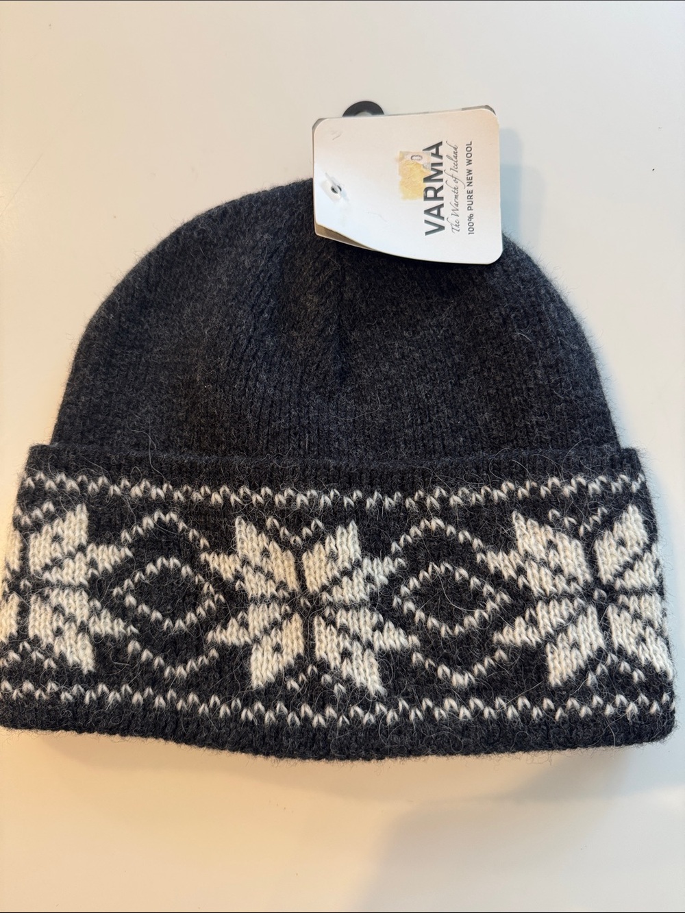 Varma Charcoal Gray & Cream Nordic Knit Beanie